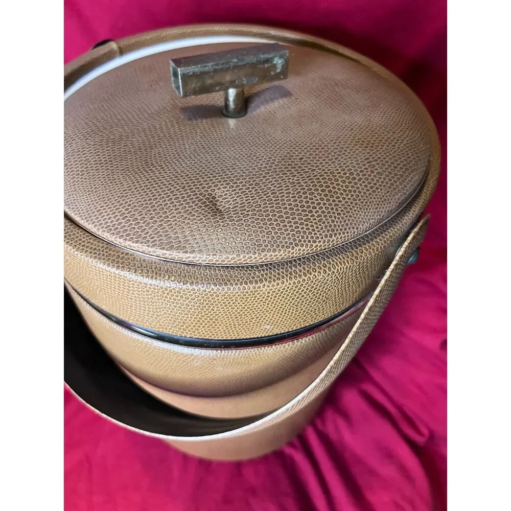 Vintage Georges Briard Faux Leather Ice Bucket with Metal Insert, Metal Tongs